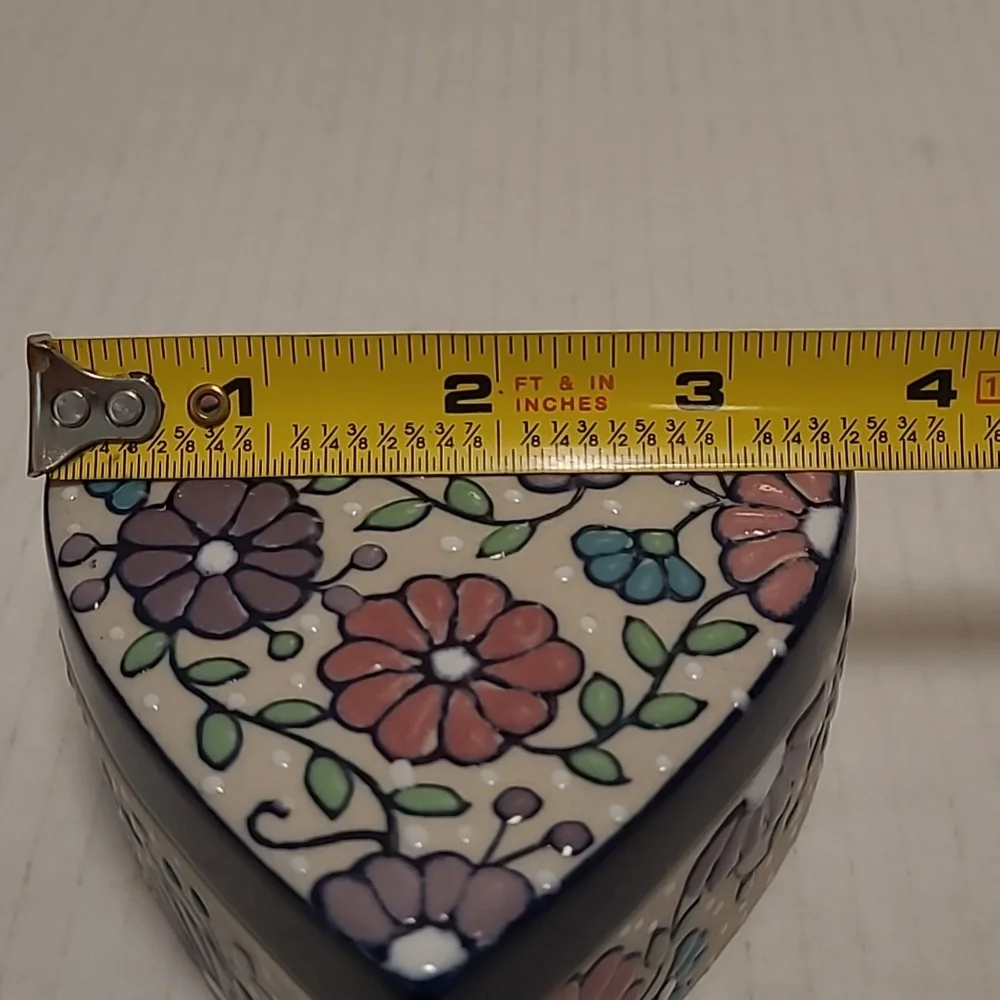Handmade Mexican Floral Heart Shaped Trinket Box /Stash Box